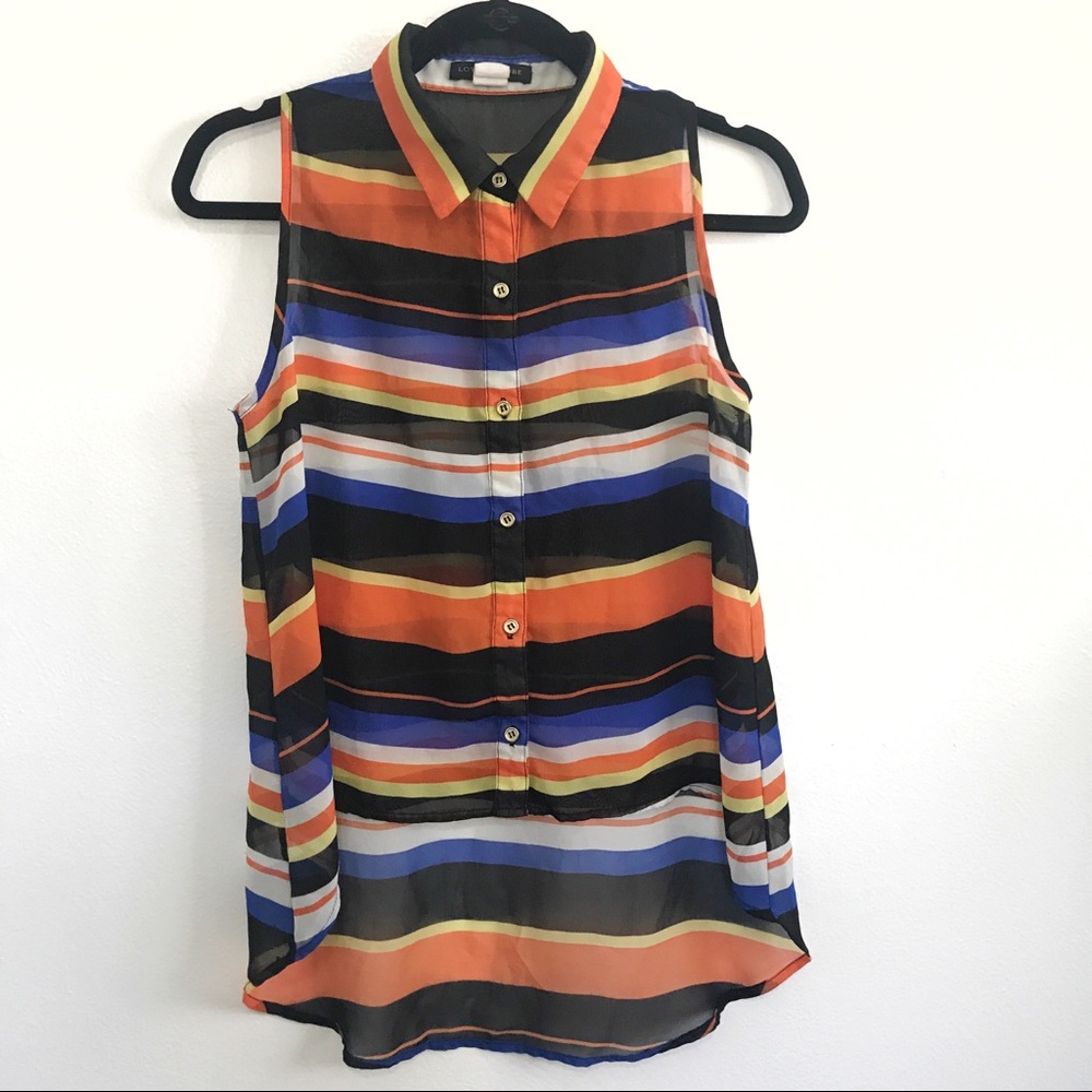 Striped High/Low Button Down Blouse